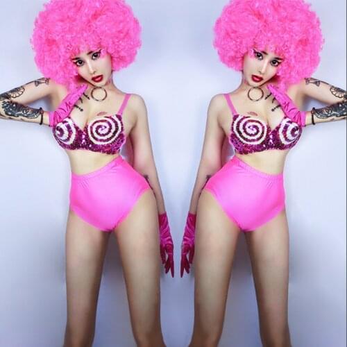 Stage Costumes For Singers Rose Red Sequined Bra Shorts Set Women Jazz Pole Dance Wear Dj Ds Sexy Outfits For Woman DNV10683