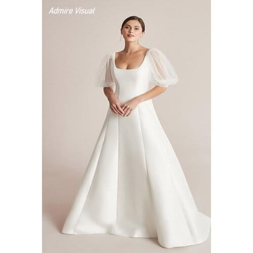 Newest Wedding Dress For Bride Stain A-Line Square Collar With Removeable Sleeves Plus Size Bride Gown Vestidos De Novia