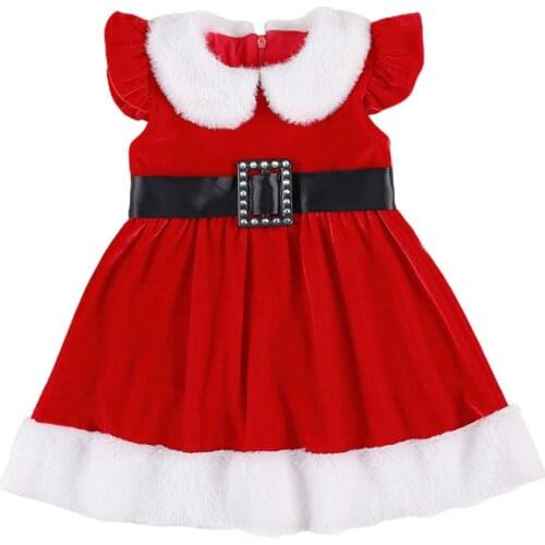 Winter Baby Girl Dress Christmas Princess Dress Fly Sleeve Sleeveless Plush Lapel Collar Dress 1-6T