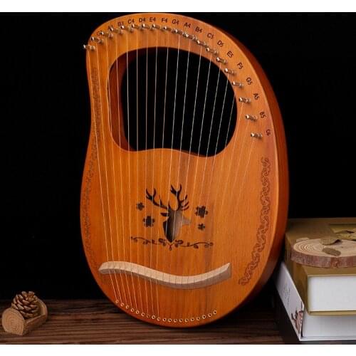 19 Strings Wooden Mahogany Body Lyre Harp Musical Instrument with Tuning Wrench and Spare Strings