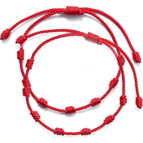 2Pcs Lucky Red String Bracelets 7 Knots Protection Rope Amulet New Year Gift