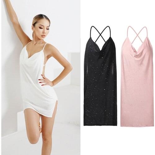 2021 Latin Dance Dress Sexy Black Shine Sleeveless Latin Dress Salsa Cha Cha Rumba Samba Latin Dancing Clothes For Women SL4112