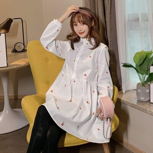 9011# Maternity Clothes Spring Autumn embroidery Cotton Long Sleeves Loose Stylish Dress for Pregnant Women Mom Dress