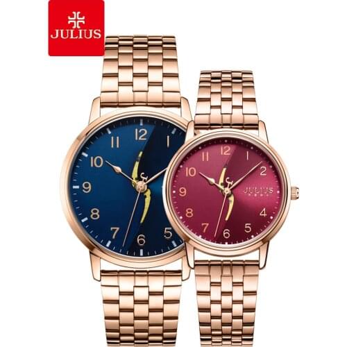 New Julius Mens Watch Womens Watch Couple Lovers' Clock Fashion Hours Stainless Steel Boys Girls Birthday Gift Box