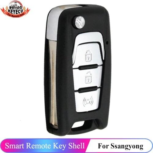 KEYECU Replacement Flip Folding Remote Key Shell Case Fob 3 Button for SsangYong Korando New Actyon C200 2016 2017