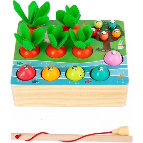 Wooden Toys Baby Montessori Toy Set Pulling Carrot Shape Matching Size Cognition Montessori Educational Toy Wooden Toys baby