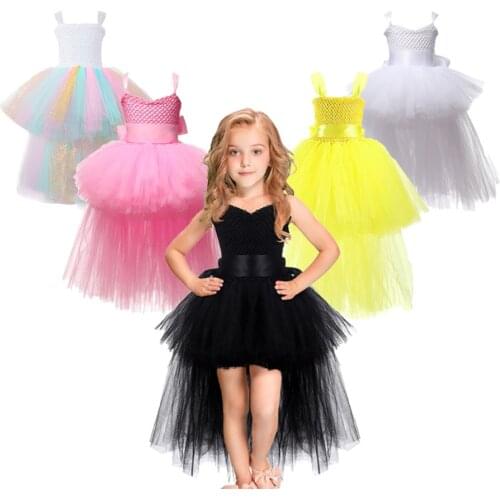 Princess Kids Catwalk Tailing Tutu Dresses for Girls Sling Ribbon Waist Ball Gown Birthday Party Dress Children Dovetail Skirt