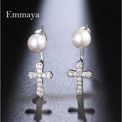 Emmaya Ingenious Jewelry Women Shiny Cross Shape Earring With High Quality Zirconia Noble Elegant Pearl Dress-Up