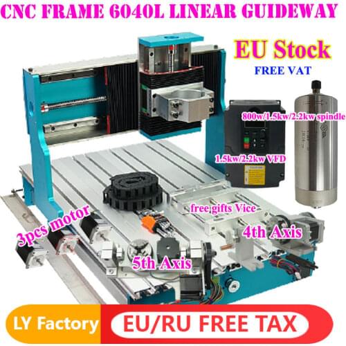 6040 CNC Router Frame Full Kit Linear Rails Upgraded 5 Axis 4 Axis Milling Engraver Linear Guideway with Inverter Spindle Vice