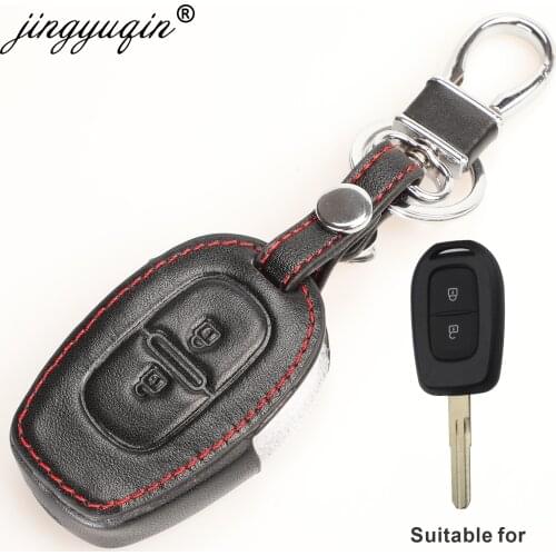 Jingyuqin 2 Button Leather Car Remote Key Fob Cover Case For Renault kwid Symbol Trafic for Dacia Sandero Logan Duster 2016-2018
