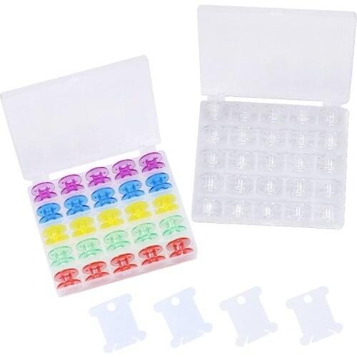 KAOBUY 25Pcs/Set Bobbins Box Set Sewing Machine Spools Colorful Plastic Case Storage Box Sewing Equipment Tools Accessories