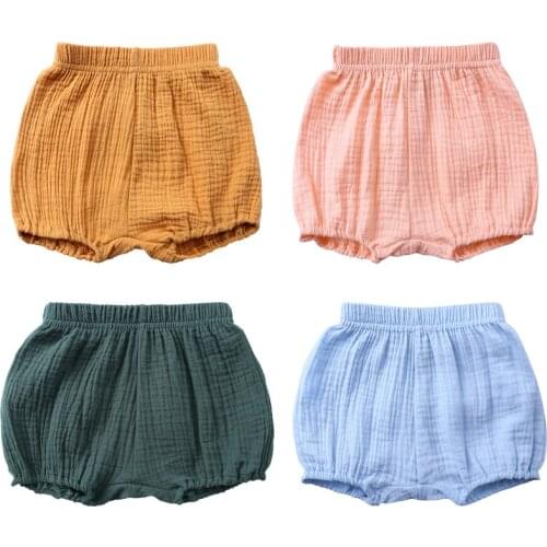 Kids Tales Baby Girls Shorts Baby Girl Solid Color Loose-Fitting Linen Short Pants Girl Summer Clothing Newborn Bloomers 6M-4Yrs