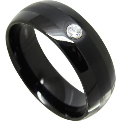 Punk 8mm Width Black Tungsten Carbide Rings Mans Party Band High Polished Inlay White CZ Stone Brushed Finish Free Engraving