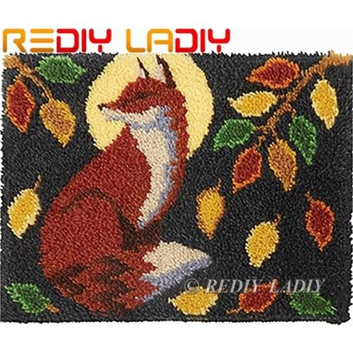 Latch Hook Rug Moon Red Fox Mat Crocheting Carpet Rug 100% Acrylic Yarn Sofa Cushion Mat DIY Carpet Rug Home Decor Art & Crafts