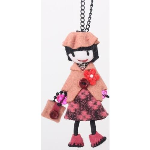 Bonsny Handmade Doll French Girls Statement Necklaces Cloth Long Chain Pendants 2015 News Cute Choker Girls Women Accessories