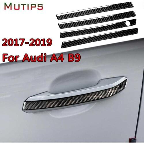 Mutips Car Door Handle Cover Anti-collision Strips Carbon Fiber Stickers 4pcs Trim Exterior Accessories For Audi A4 B9 2017-2019