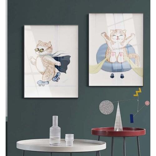Cartoon Cute Cat Modern Posters And Prints Canvas Painting Wall Picture For Living Room Kids Bedroom Home Decor Nursery