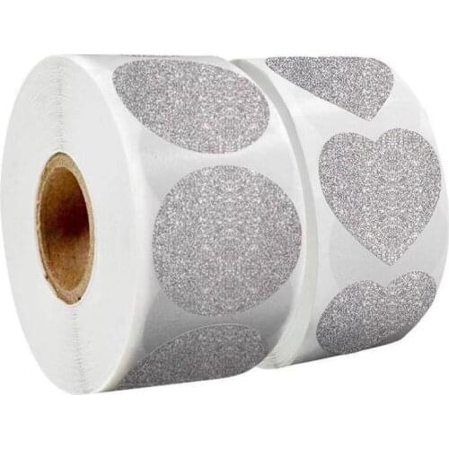 300pcs Round Heart Stickers Glitter Silver Decorative Sticker Labels for Valentines Day Card, Envelope, Weeding Birthday Party