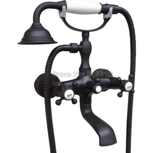Wall Mounted Bathroom Black Oil Rubbed Bronze Handheld Shower Head Clawfoot Bath Tub Faucet with Dual Handles Mixer Tap Wtf609