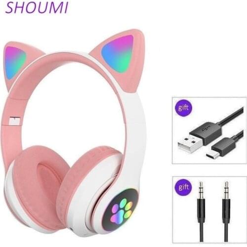 New RGB Cat Ear Headphones Bluetooth 5.0 Bass Noise Cancelling Adults Kids Girl Headsets Support TF Card Casco Mic Music Gift