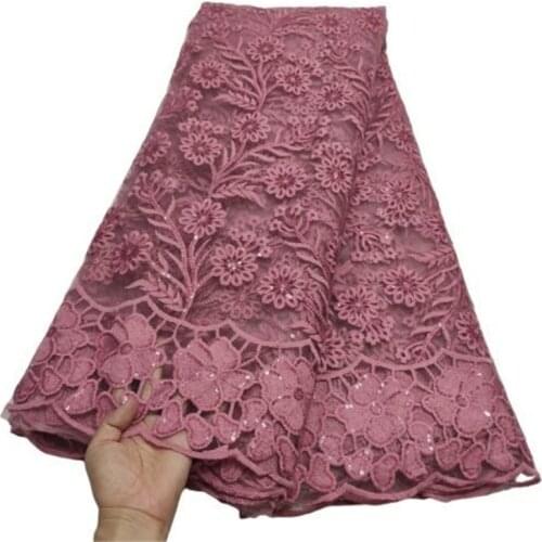 Pink Newest African Tulle Lace Fabrics With Sequins Embroidery Net Lace African French Lace High Quality With Beads Wedding