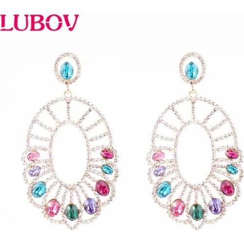 New Crystal Opal Stone Waterdrop Drop Earrings Rhinestone Gold Color Piercing Earrings Women Wedding Jewelry Christmas Gift 2018