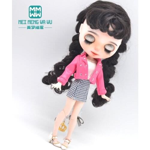 Fits Blyth Azone OB23 OB24 1/6 doll accessories Fashion leather jackets, plaid skirts Girls gift