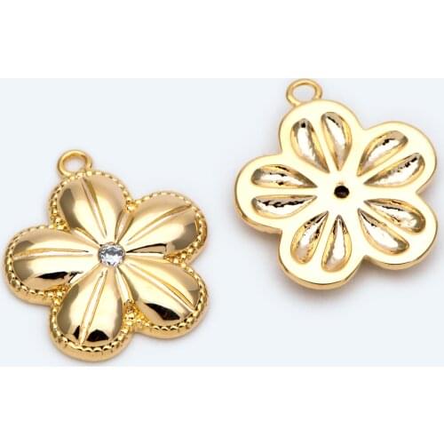 10pcs CZ Cherry Blossoms Charms, 18K Real Gold Plated Brass, Flower Pendants or Jewelry Making Findings DIY (GB-1984)
