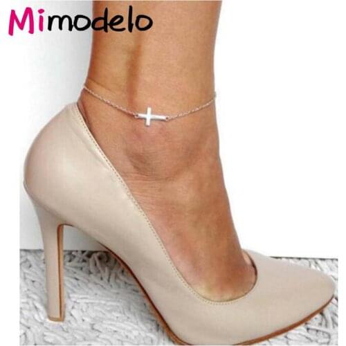 Simple Gold Silver Cross Chains Anklet Women Ankle Bracelet Foot Jewelry Religious Tobilleras Para Mujer Bijoux
