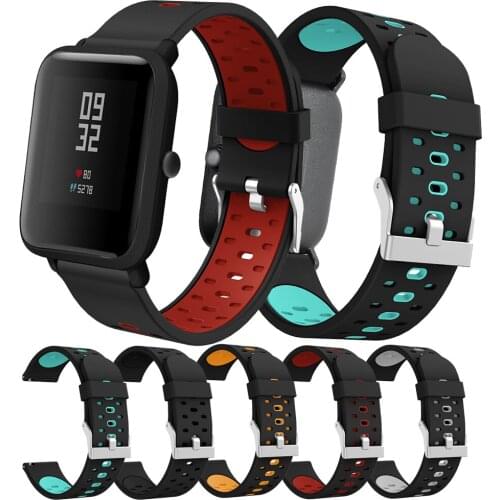 20mm Soft Breathable Silicone Watch Band Strap for Amazfit Bip Rubber Replacement Wristband for Galaxy Watch Active Bracelet