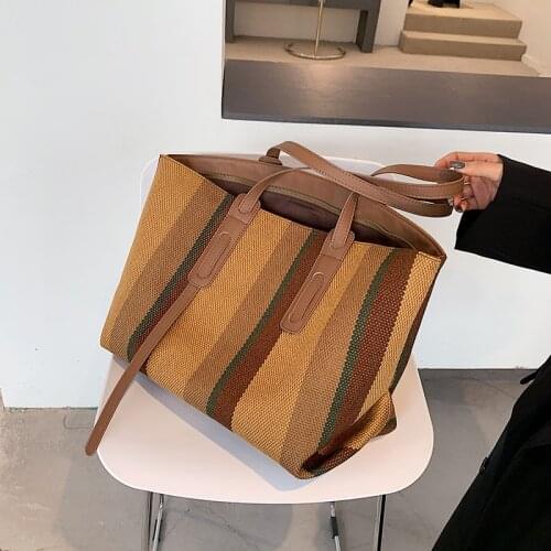 Contrast Striped Large Capacity Tote Bags for Women New Fashion Shoulder Bag Texture Commuter Handbag Female Travel Daily Totes