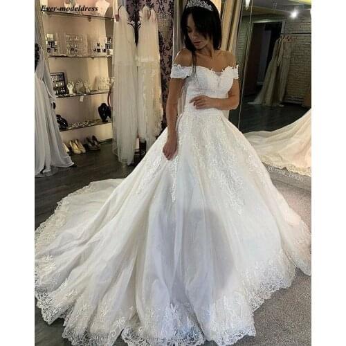 Off Shoulder Princess Wedding Dresses 2020 Lace Appliques Lace Up Ball Gown Bride Dress Bridal Gowns Vestido de noiva