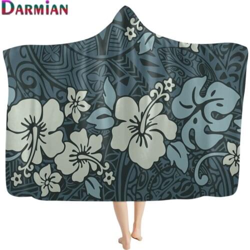 DARMIAN Vintage Hawaii Hibiscus Printed Sherpa Fleece Wearable Throw Blanket for Adult Kids Soft Autumn/Winter Wearable Quilt