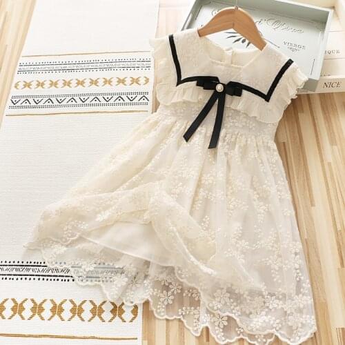 4-10 Years High Quality Summer Girl Dress 2021 New Lace Chiffon Flower Draped Ruched Kid Children Clothing Girl Princess Dress