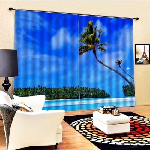 3D Curtain Printing Blockout Polyester blue beach curtains 3D Curtains For Living room Bedding room Office