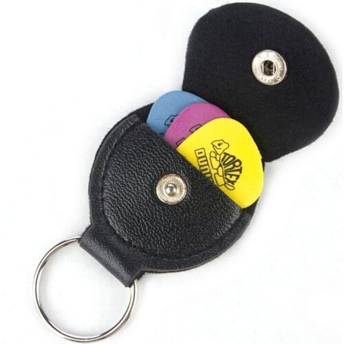 1 Pcs Guitar Picks Holder Case Black Faux Leather Keychain Plectrum Cases Bag