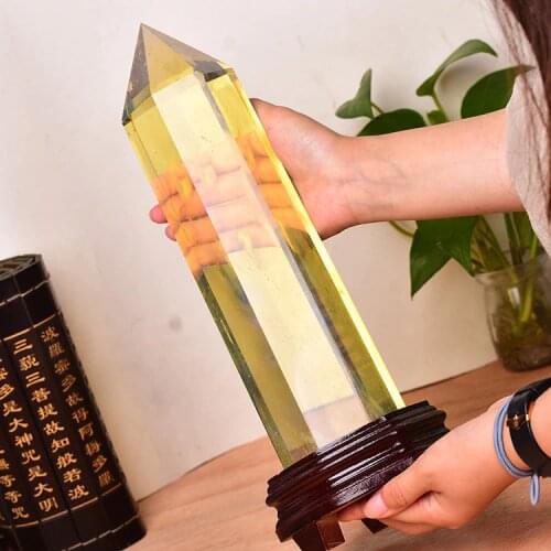 850-1000g Yellow Smelt Quartz Crystal Wand Point Reiki Healing Citrine Quartz Crystal Wand Crafts Home Decoration Gift