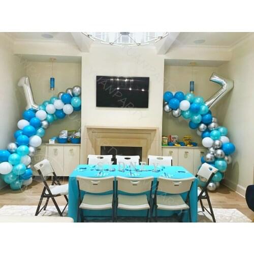 10inch Blue Series Garland Arch Balloon Number Metal Silver Balloon Baby Party Boy Girl Birthday Party Wedding Decoration