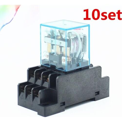 10set HH63P LY3 LY3NJ JQX-13F relay AC12V/AC24V/AC110V/AC220V 10A 11PIN silver contact dpdt electric rele with socket