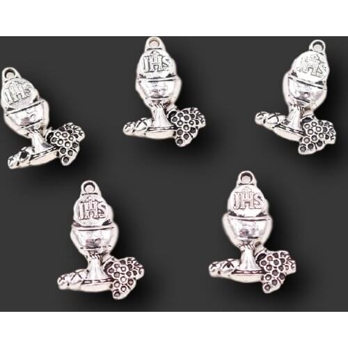 10pcs Silver Plated JHS Charm Wine Holy Grail Metal Pendant Vintage Earring Bracelet DIY Jewelry Handicraft Making 29*20mm A2297