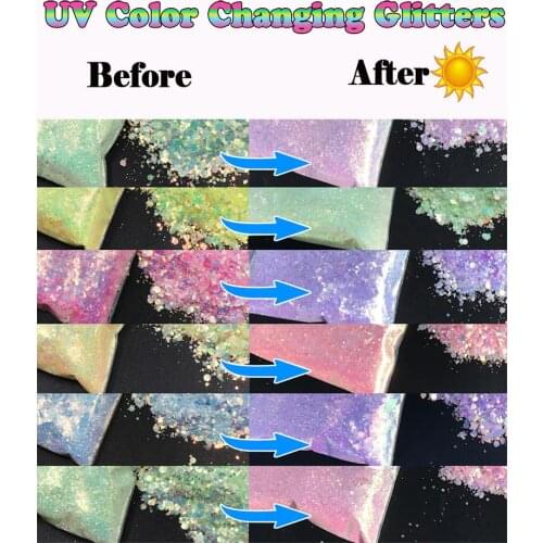 50G Color changing UV glitter - premium glitter - confetti - iridescent flakes - chunky hex - ab - NEW UV color changing glitter