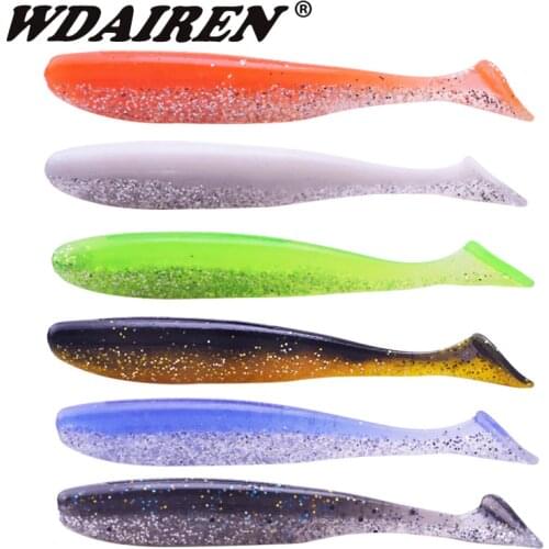6Pcs Jig Wobbler soft Worm Easy Shiner Fishing Lures 80mm 3.5 Artificial Double Color Silicone Bait Carp Bass Swimbait Tackle