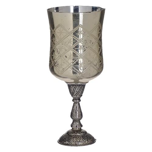 Biev Glass Metal Candle Holder Silver 11 X26.5 cm
