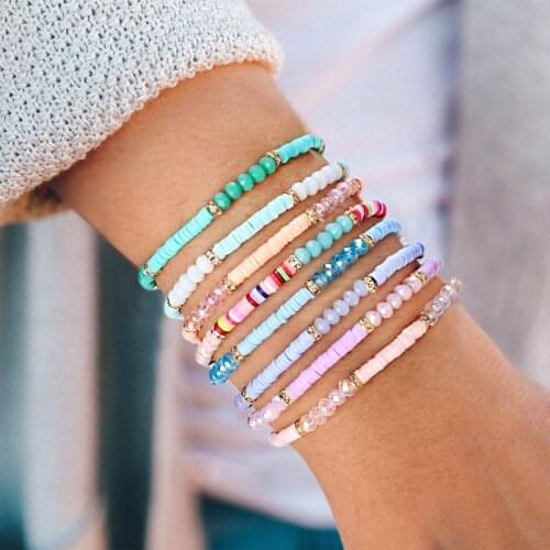Bohemian Multicolor Clay Poyester Soft Pottery Rondelle Bead Bracelet For Women Fashion Beach Holiday Gift For Women