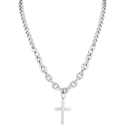 Trendy 50 CM Zircon Cross Pendant Necklaces Fashion Punk Stainless Steel Male Chain Necklaces For Men/Women Wholesale