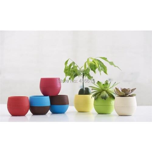 Colorful Garden Mini Spherical Shape Plastic Pots Vase With Tray Flower Bonsai Planter Nursery Pots gardening supplies
