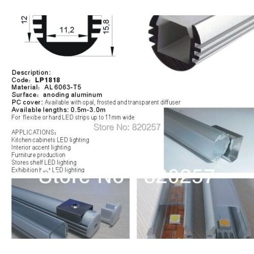 DHL/FEDEX /EMS Free shipping 10pcs/lot 1m LED profile housing 18*18*1000MM with PC cover and end cap