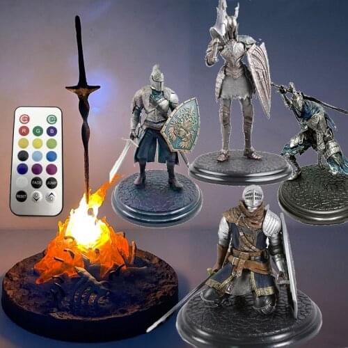 Gecco Dark Souls Black Faraam Knight Figure Sculpt Artorias The Abysswalker Action Figure Bonfire LIT Light-up Toy Gift