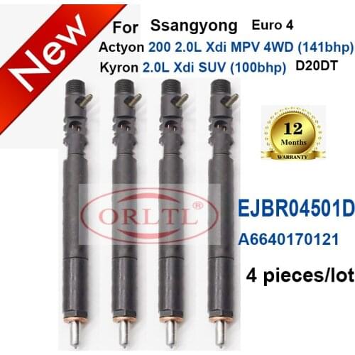 4PC Diesel EJBR04501D A6640170121 Nozzle EJBR03401D A6640170021 6640170221 Injector For SSANGYONG Kyron Actyon JMC Euro 4/3 JMC