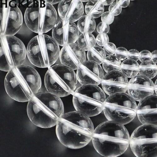 HGKLBB Natural White crystal beads transparent glass Stone Round Loose Beads For Jewelry making 4/6/8/10/12MM Bracelet DIY